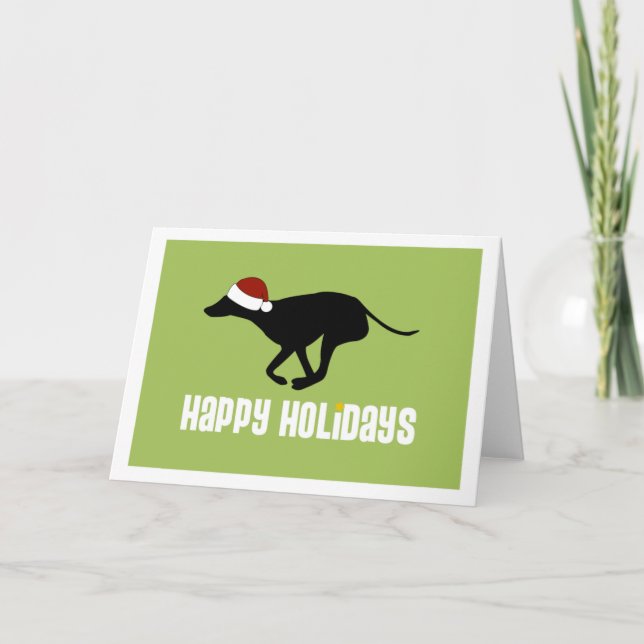 Windhund-Weihnachtsmannmütze Feiertagskarte (Vorderseite)