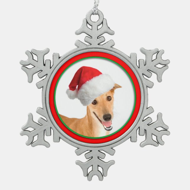 Windhund-Weihnachtsverzierung Schneeflocken Zinn-Ornament (Vorderseite)