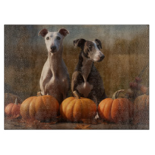 Windhund-Welpe Herbstfreude Kürbis Schneidebrett