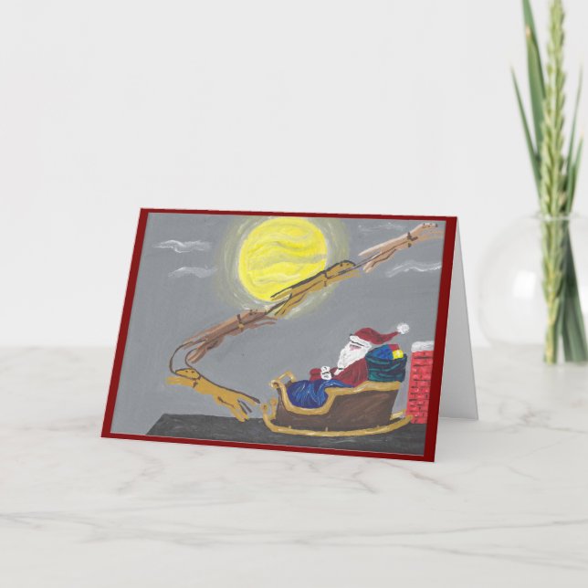 Windhund zieht Santas Schlitten Karte (Vorderseite)