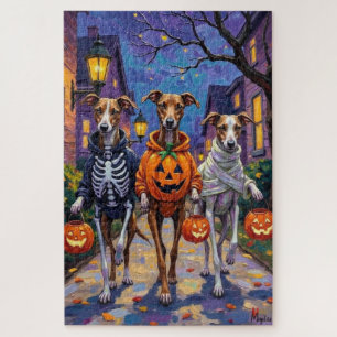 Windhunde beim Süßigkeitenbetteln in Halloween-Kos Puzzle