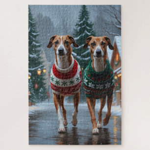 Windhunde Weihnachten Schnee Urlaub Puzzle