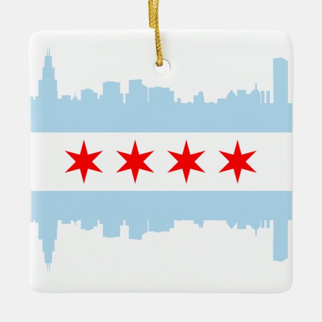 Windige Stadt-Skyline-Chicago-Flagge Keramikornament (Vorderseite)
