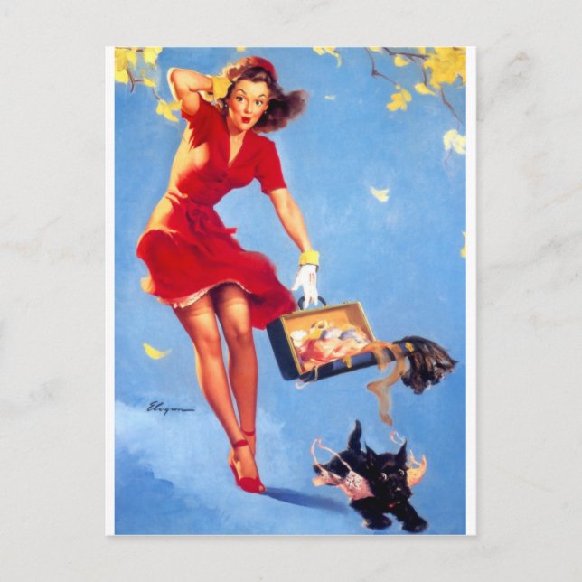 Windiger Tag Pin Up Postkarte (Vorderseite)