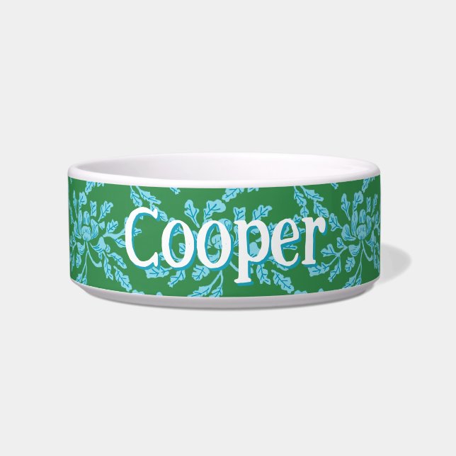 Winding Peony Woodcut in Green and Aqua Napf (Vorderseite)