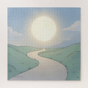 Winding Road Sonnenuntergang Minimalistische Lands Puzzle