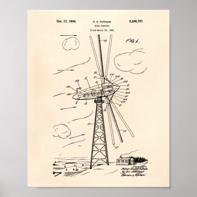 Windkraftanlage 1944 Patent Art Old Peper Poster (Vorne)