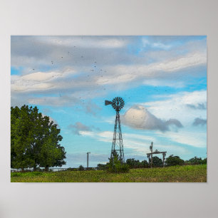 Windmill Bird Flock Poster