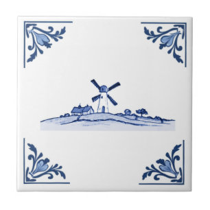 Windmill Delft Blue White Corners Niederlande Fliese