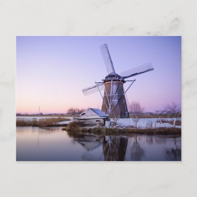 Windmill during sunrise, Holland winter postcard Postkarte (Vorderseite)