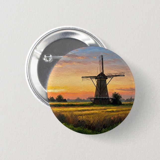 Windmill In The Countryside Button (Vorne & Hinten)