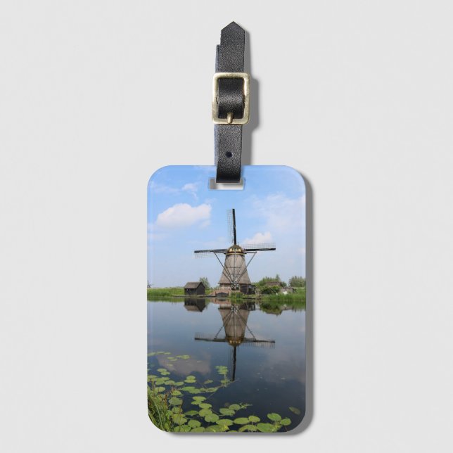 Windmill Kinderdijk Summer Holland Dutch Foto Gepäckanhänger (Vorderseite Vertikal)