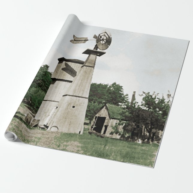 Windmill Rural Farm 1890er Jahre Colorsplash Wasse Geschenkpapier (Ungerollt)