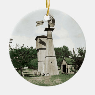 Windmill Rural Farm 1890's Colorsplash Watercolor Keramik Ornament