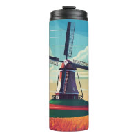 Windmill Tulip Field Netherlands Illustration
