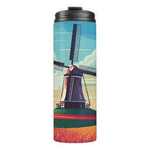 Windmill Tulip Field Netherlands Illustration Thermosbecher