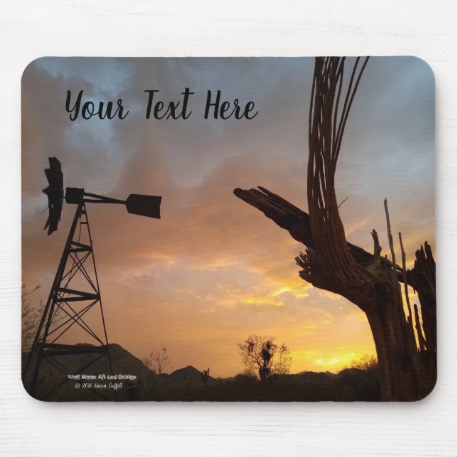 Windmill und Saguaro Cactus Skeleton bei Sunset Mousepad (Vorne)