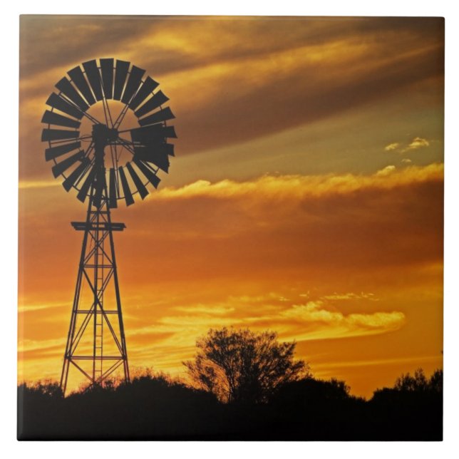 Windmill und Sunset, William Creek, Oodnadatta Fliese (Vorderseite)