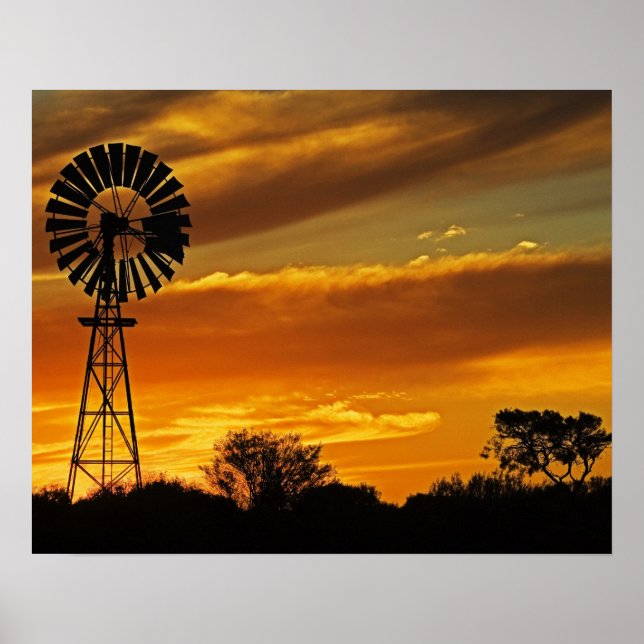 Windmill und Sunset, William Creek, Oodnadatta Poster (Vorne)