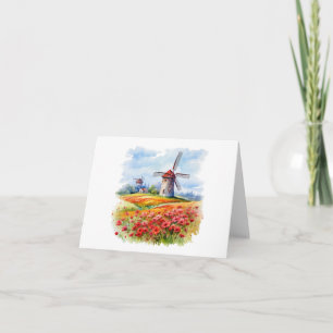 Windmill Water Color BLANK Card Karte