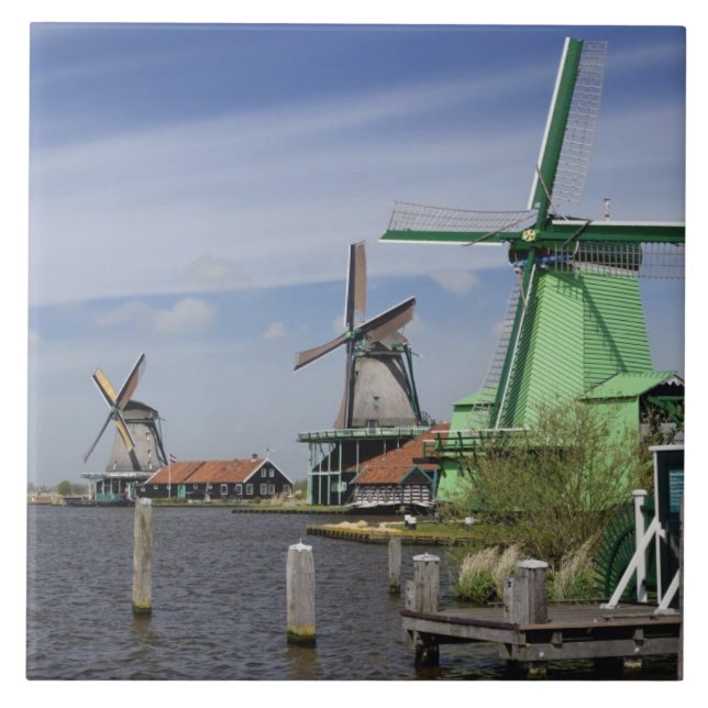 Windmill, Zaanse Schans, Holland, Niederlande 2 Fliese (Vorderseite)