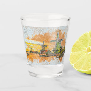 Windmills Digital Art Schnapsglas