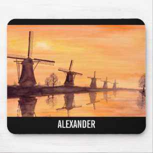 Windmills Sunset Holland Aquarellmalerei Mousepad