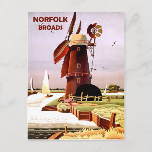 Windmühle an der Küste von Norfolk Broads, Vintage Postkarte