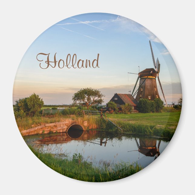 Windmühle auf dem Land, Holland-Textmagnet Magnet (Vorne)