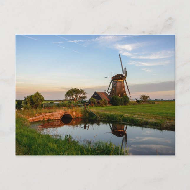 Windmühle auf dem Land in Holland Postkarte (Vorderseite)