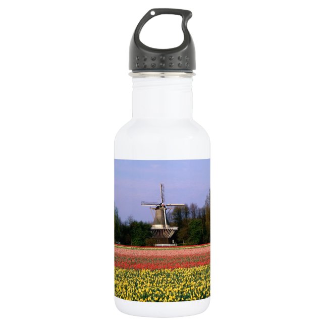 Windmühle auf den Birnengebieten Edelstahlflasche (Vorderseite)