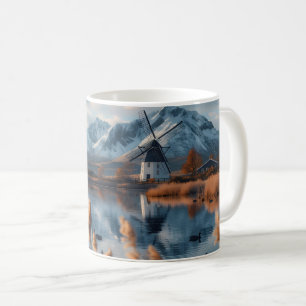 Windmühle auf einem See mit Berglandschaft Kaffeetasse