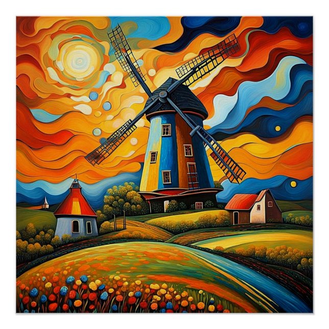 Windmühle bei Sonnenuntergang 10 Poster (Vorderseite)