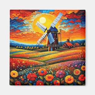 Windmühle bei Sonnenuntergang 7 Magnet