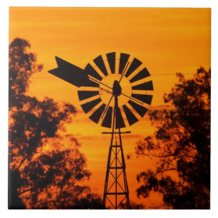 Windmühle bei Sonnenuntergang, Australien Fliese
