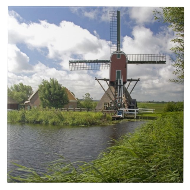 Windmühle entlang eines Kanals östlich von Leiden Fliese (Vorderseite)