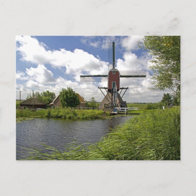 Windmühle entlang eines Kanals östlich von Leiden Postkarte (Vorderseite)