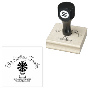 Windmühle Handgezeichnet  Name Adresse   Stempel