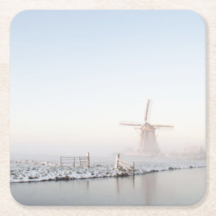 Windmühle im Schnee im Winter-Untersetzer Rechteckiger Pappuntersetzer
