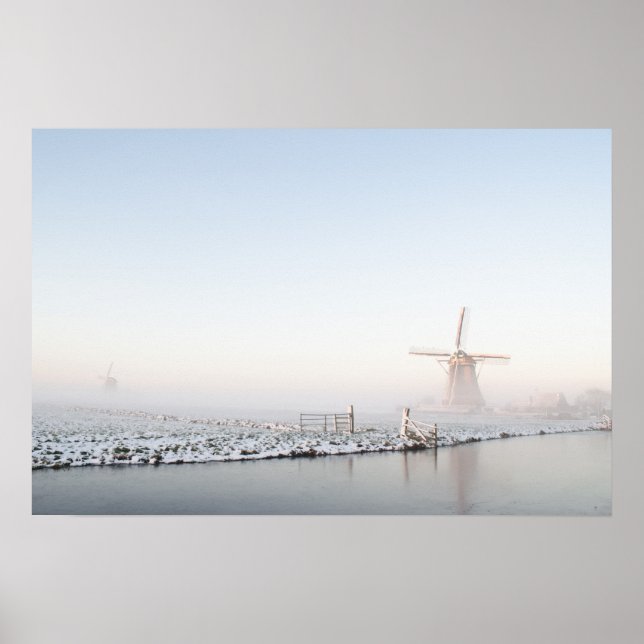 Windmühle im Schnee im Winterposter Poster (Vorne)