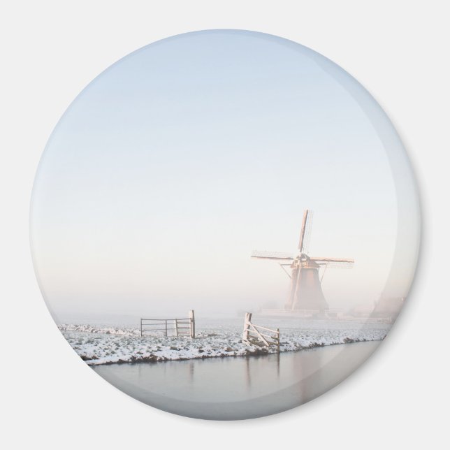 Windmühle im Winter im runden Magneten Magnet (Vorne)