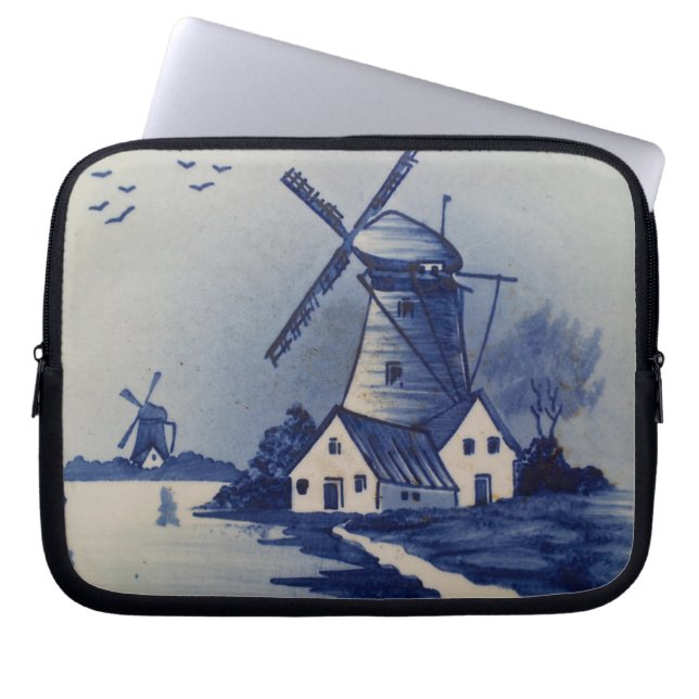 Windmühle in Blau und Weiß Laptopschutzhülle (Vorderseite)
