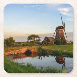 Windmühle in der Landschaft in Holland-Untersetze Rechteckiger Pappuntersetzer