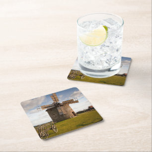 Windmühle in Grün- und Weißwolken und Blauem Himme Rechteckiger Pappuntersetzer