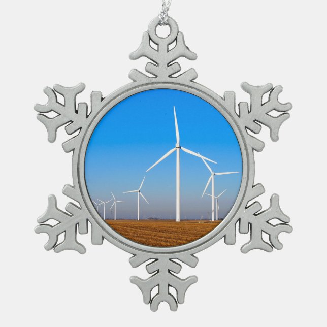 Windmühle Landschaft Schneeflocken Zinn-Ornament (Vorderseite)