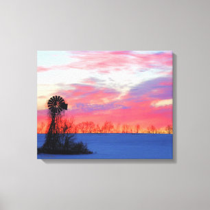 Windmühle mit rosa Sonnenaufgang Leinwanddruck