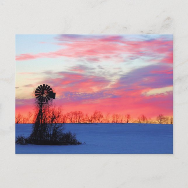 Windmühle mit rosa Sonnenaufgang Postkarte (Vorderseite)