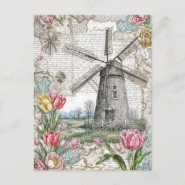 Windmühle mit rosa Tulips Feiertagspostkarte