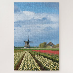 Windmühle mit Tulpen Blume vertikal Puzzle