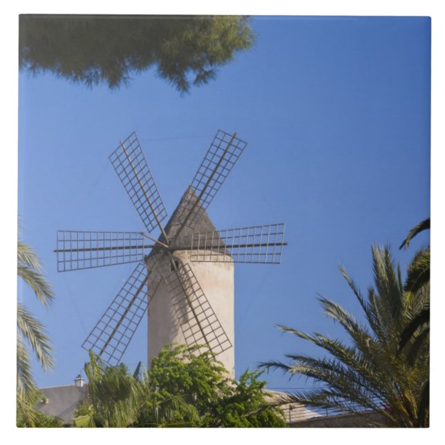 Windmühle, Palma, Mallorca, Spanien Fliese (Vorderseite)